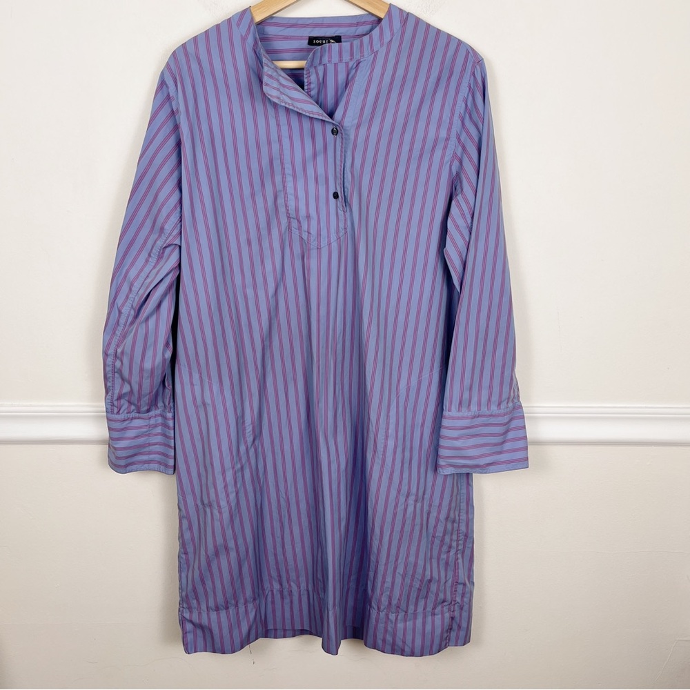 Soeur Purple and Blue Striped Dress
